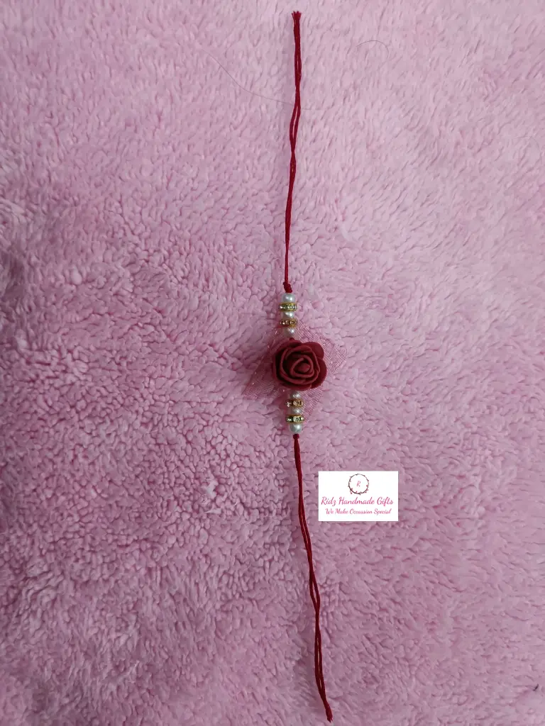 Foam Rose with White Pearl Rakhi