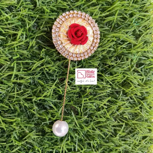 Red Rose Brooch with Pearl Drop
