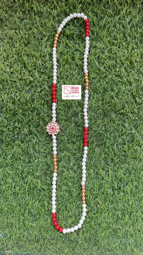 White, Red and Golden Floral Kundan Swagat Mala