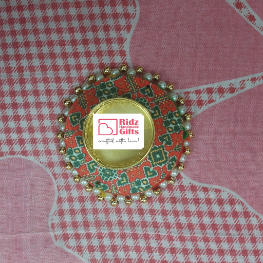 Patola Print Tealight Candle Holder with Golden White Ring